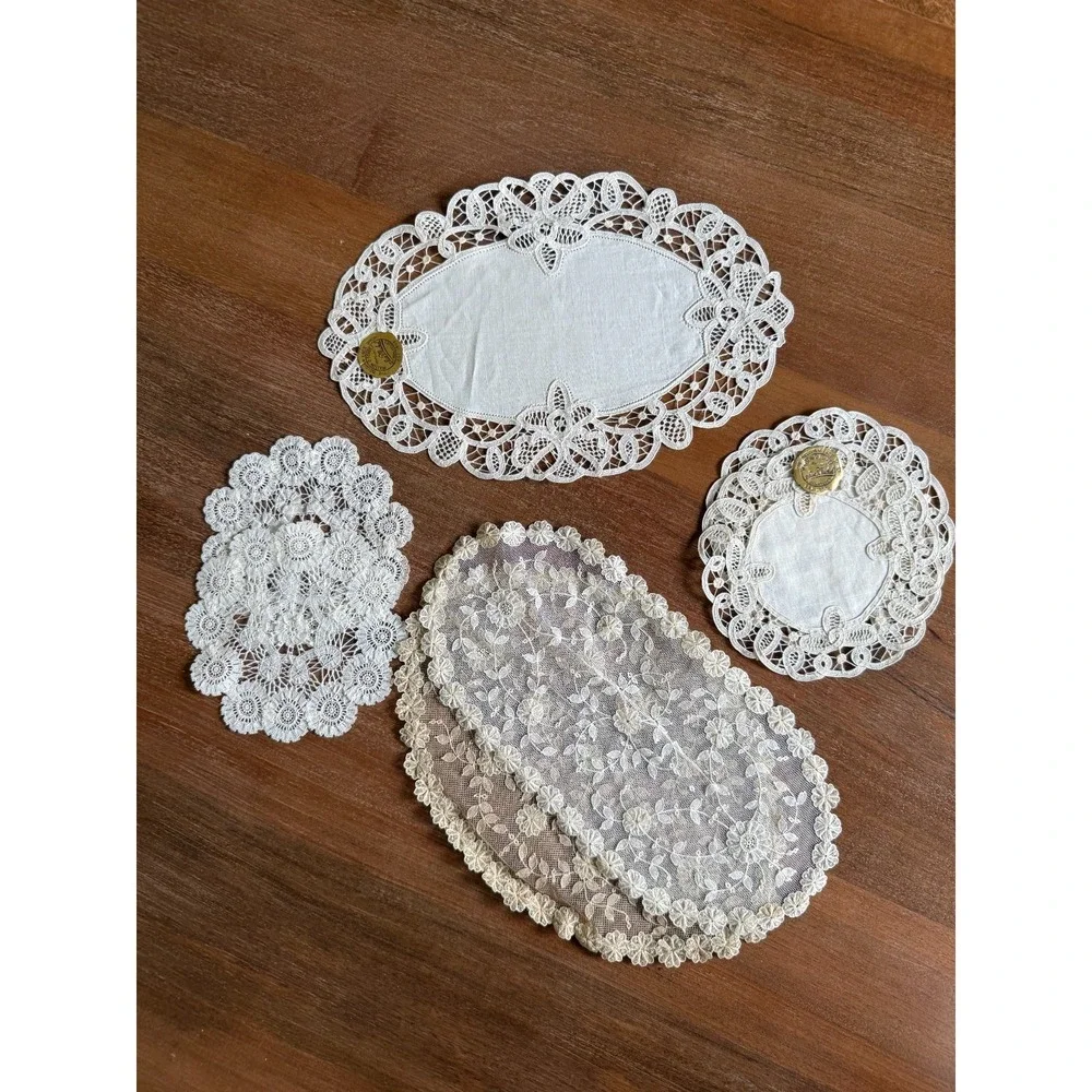 Vintage Belgian Lace Linen Set Of 6 Doilies Romantic Wedding Collectible